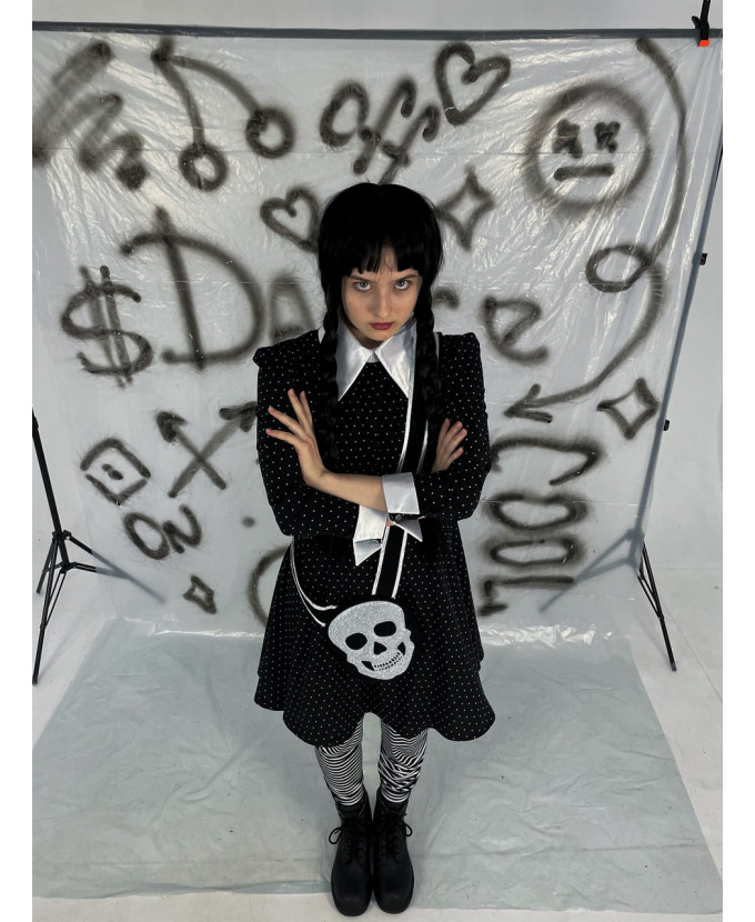 Карнавальний костюм для аніматорів Венсдей горох