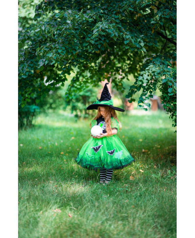 Дитячий костюм Відьмочка в зеленому для дівчинки на Хелловін
